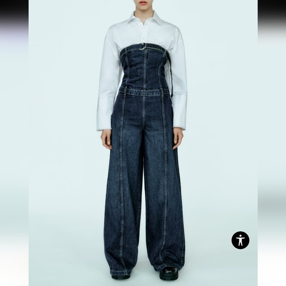 Zara Pants - Zara Trf Denim Strapless Wide Leg Jumpsuit